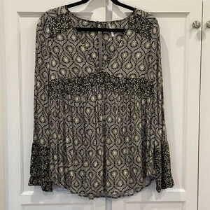 Free People Rolling Hills Tunic Top Black Bell Sleeves Sz XS BOHO